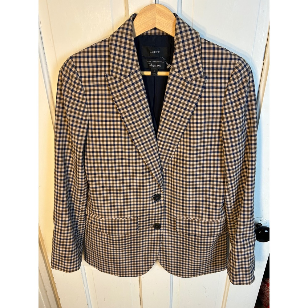 J.Crew Boyfriend Blazer Italian Stretch Wool Tollegno 1900 Plaid AQ232 Size 2 - Picture 2 of 7